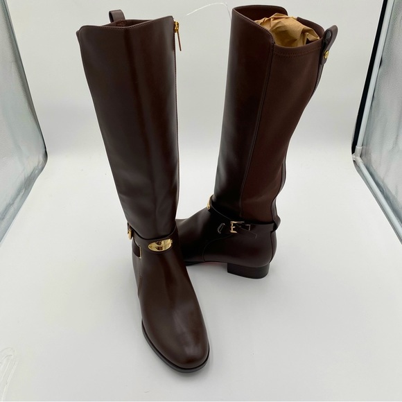 Michael Kors Arley Tall Brown Leather Knee High Riding Boots Boot Shoes 8.5 NWOT - Picture 1 of 7